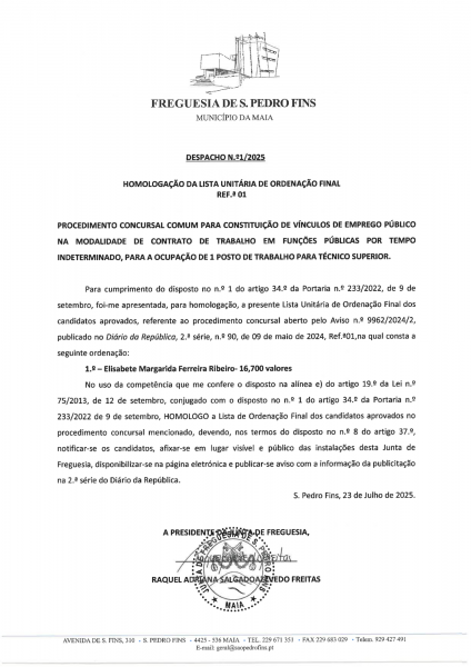 Lista Unitária de Ordenação Final